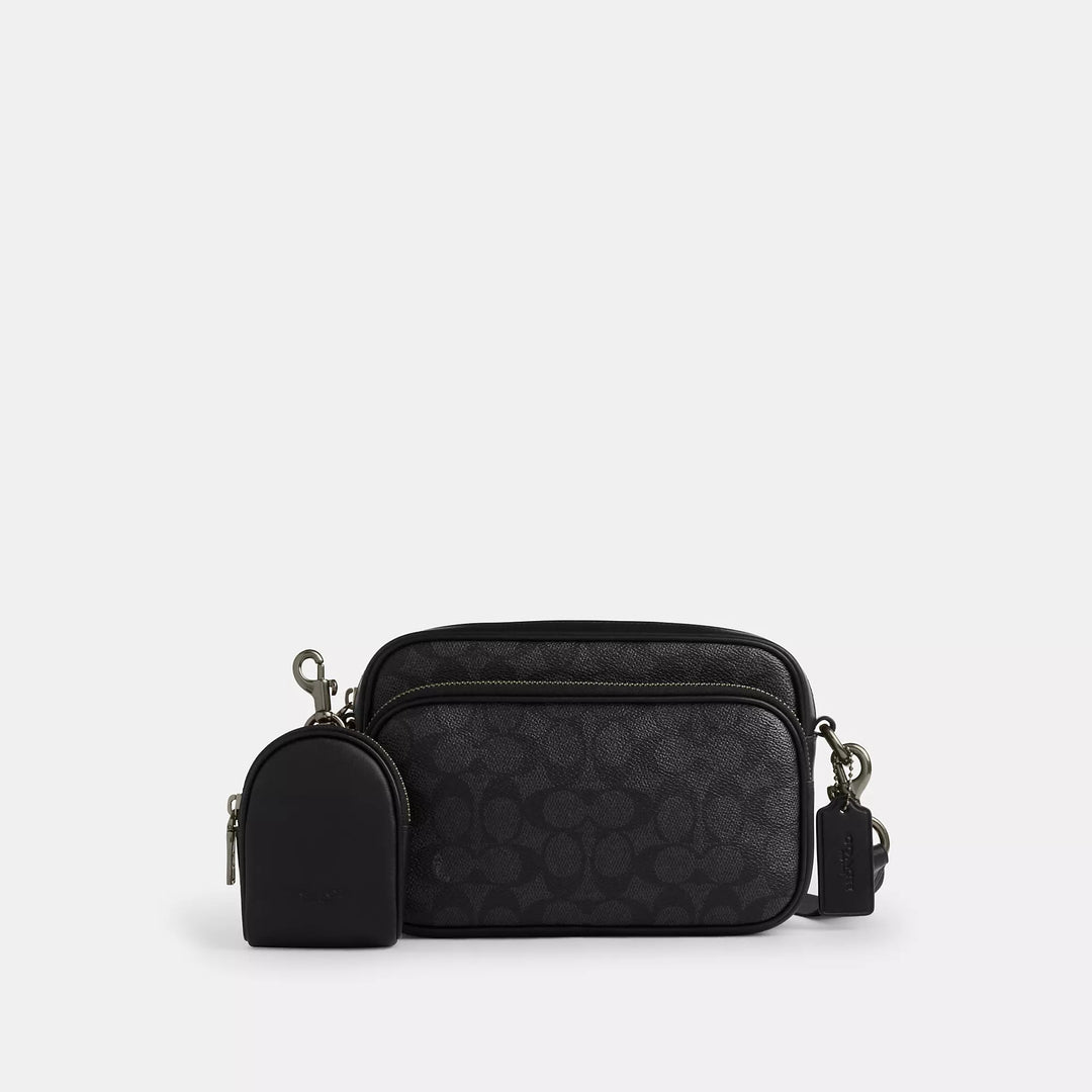 新品未使用COACH SIG FLO 12 MINI チャコール NWT Coach Faye Mini Drawstring Bag In Signature Jacquard Floral