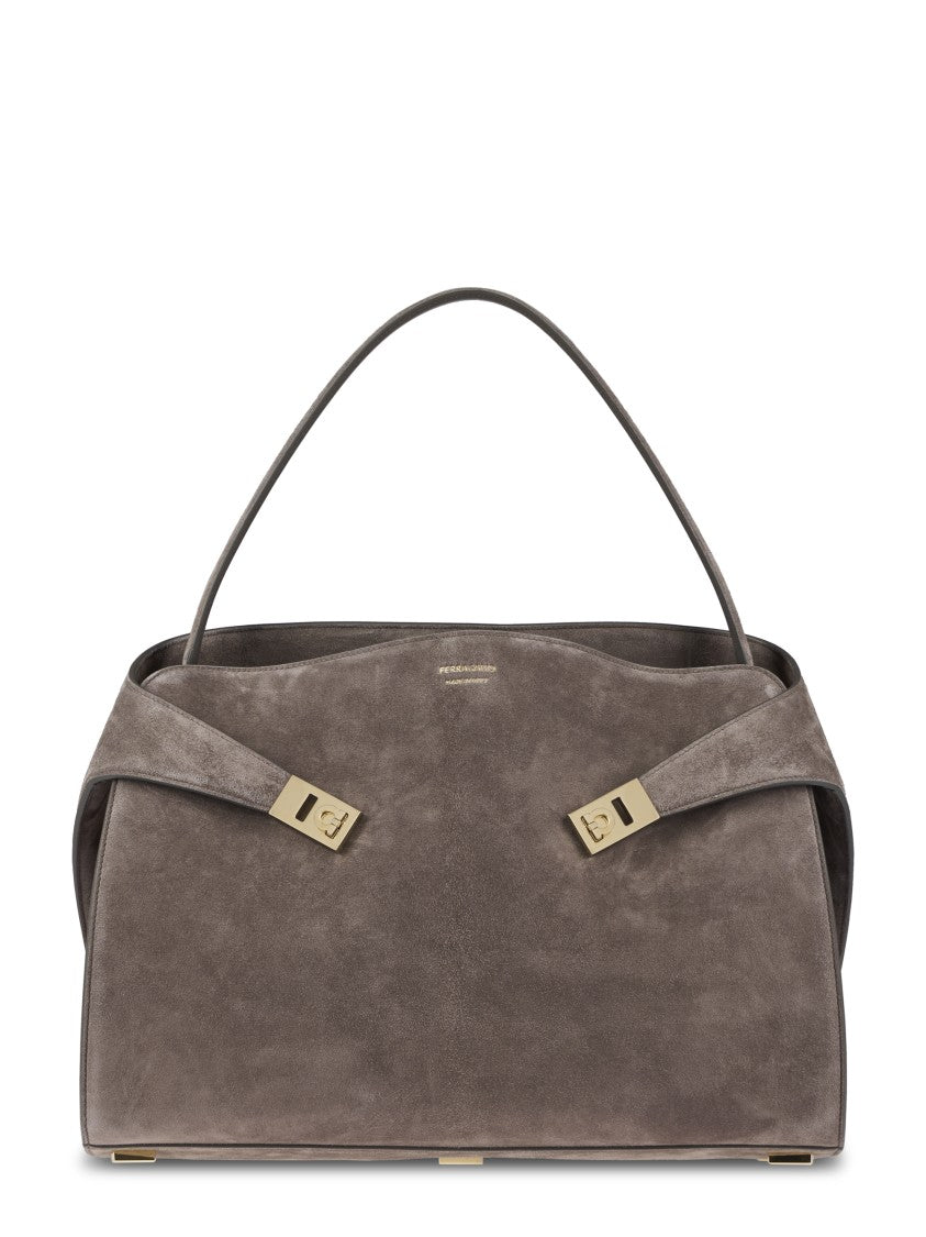 ショルダーバッグ・ポシェット Ferragamo Burgundy Structured Bag With Gold-Tone Hardware Salvatore Ferragamo Structured Suede Bag With Gold-Tone