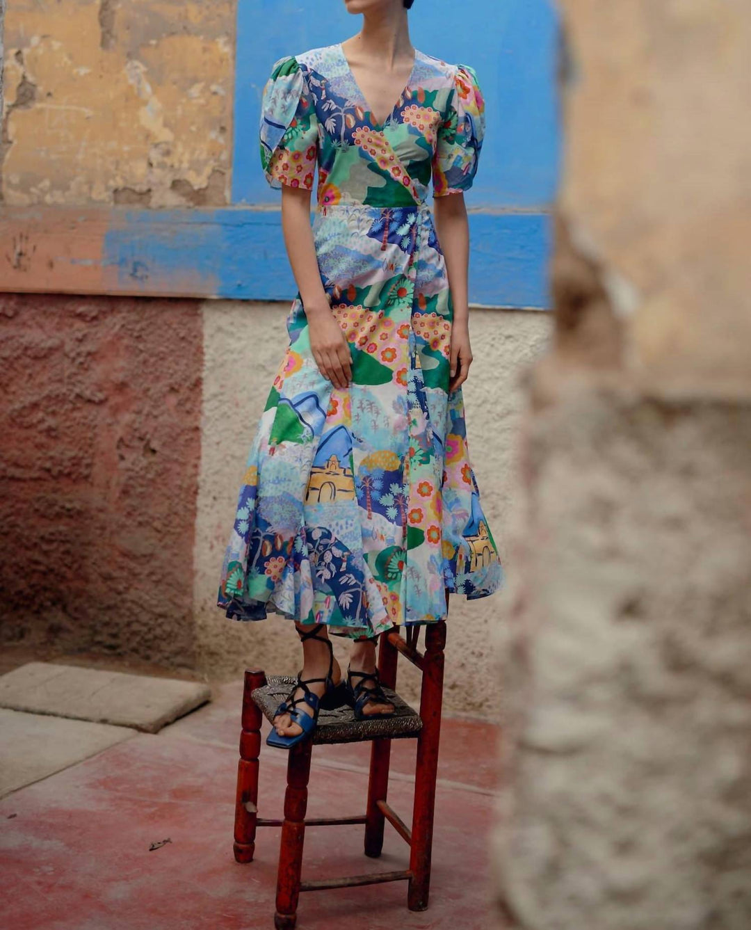 sachin & babi minnie off-the-shoulder floral a-line midi dress Sachin & Babi Minnie Dress - Glacial Blue Blossoms