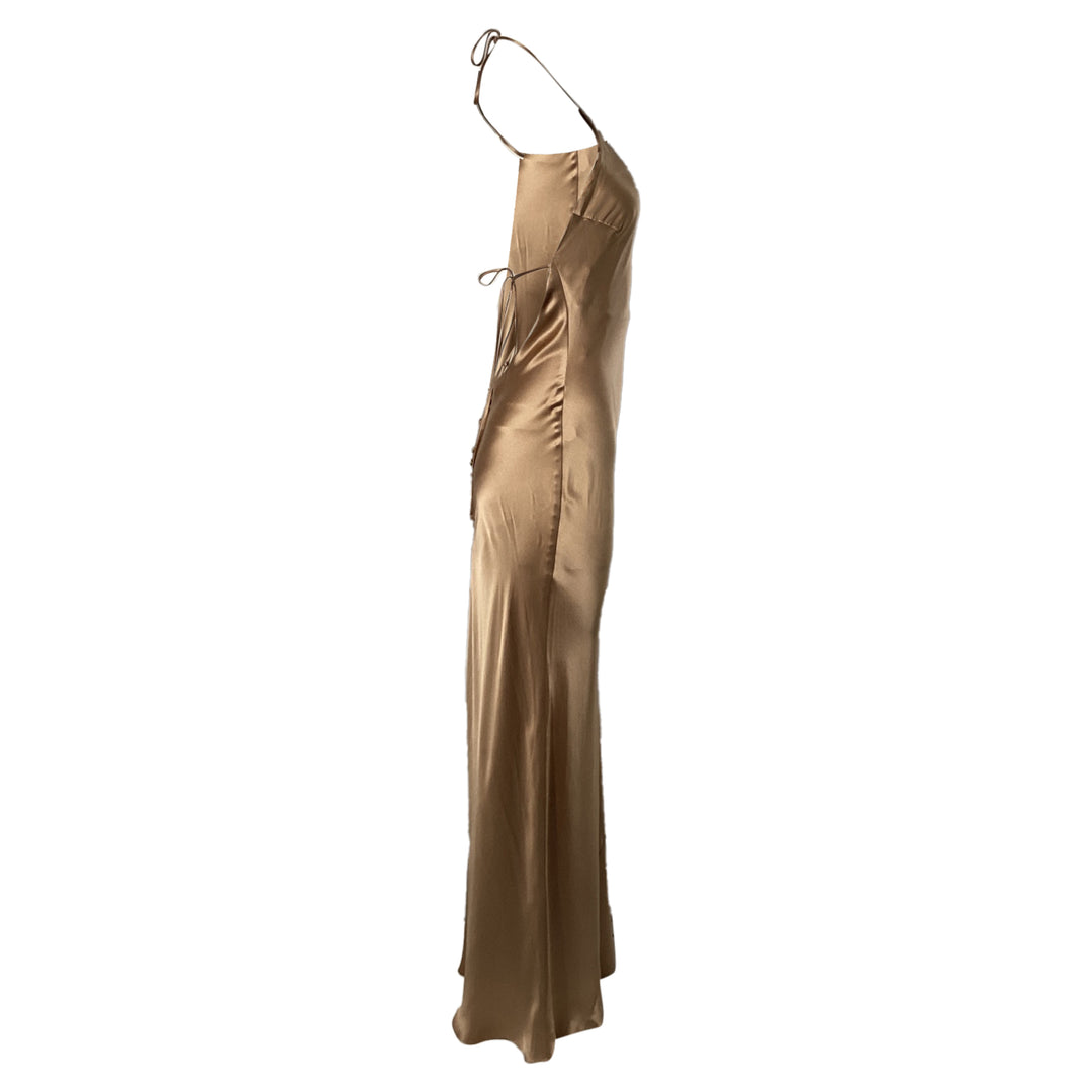 reformation jeany silk dress Reformation Jeany Halter Gown In Brown Silk