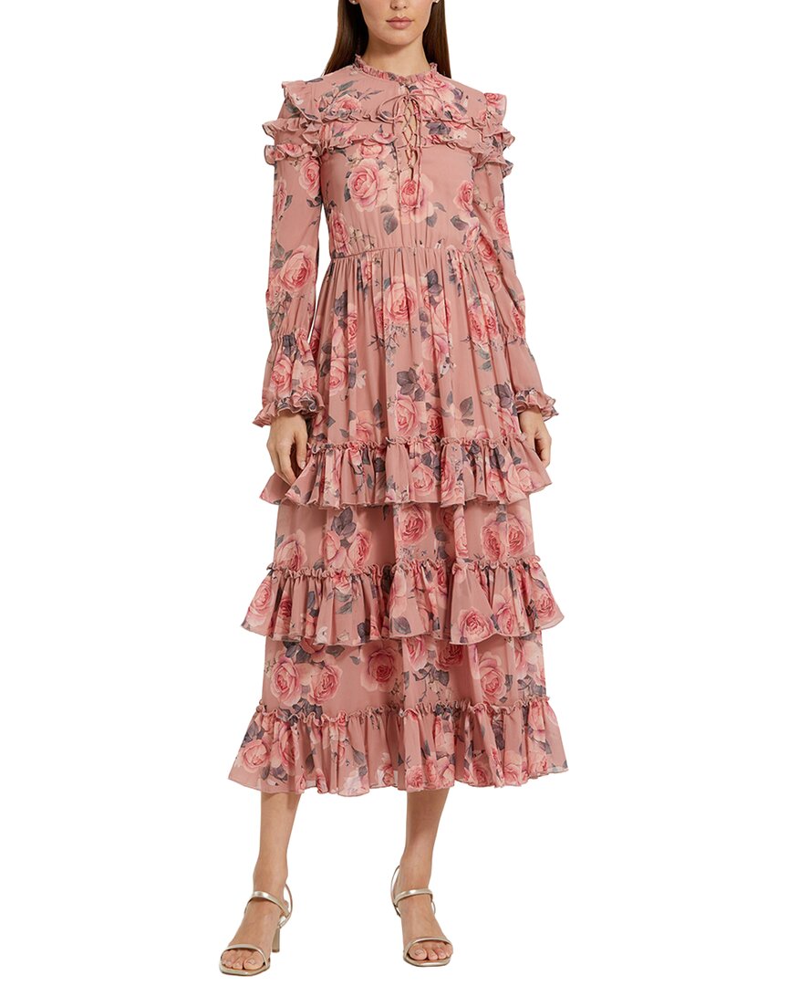 Mac Duggal Long Sleeve Lace Up Front Tiered Ruffle Dress