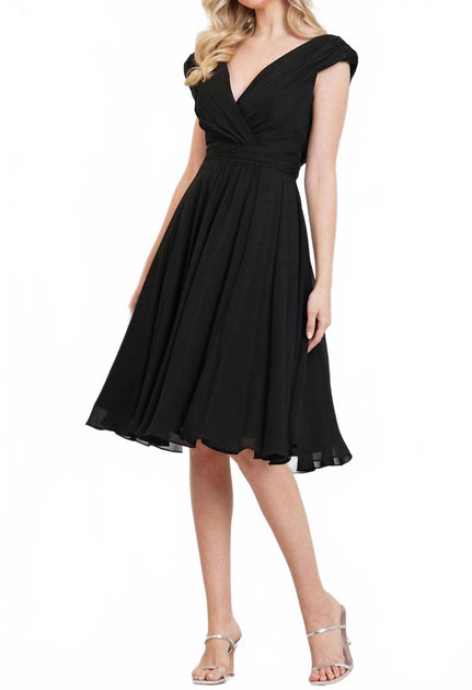 Marsoni by Colors Cap Sleeve A-Line Evening Midi Dress In Black | ShopSimon