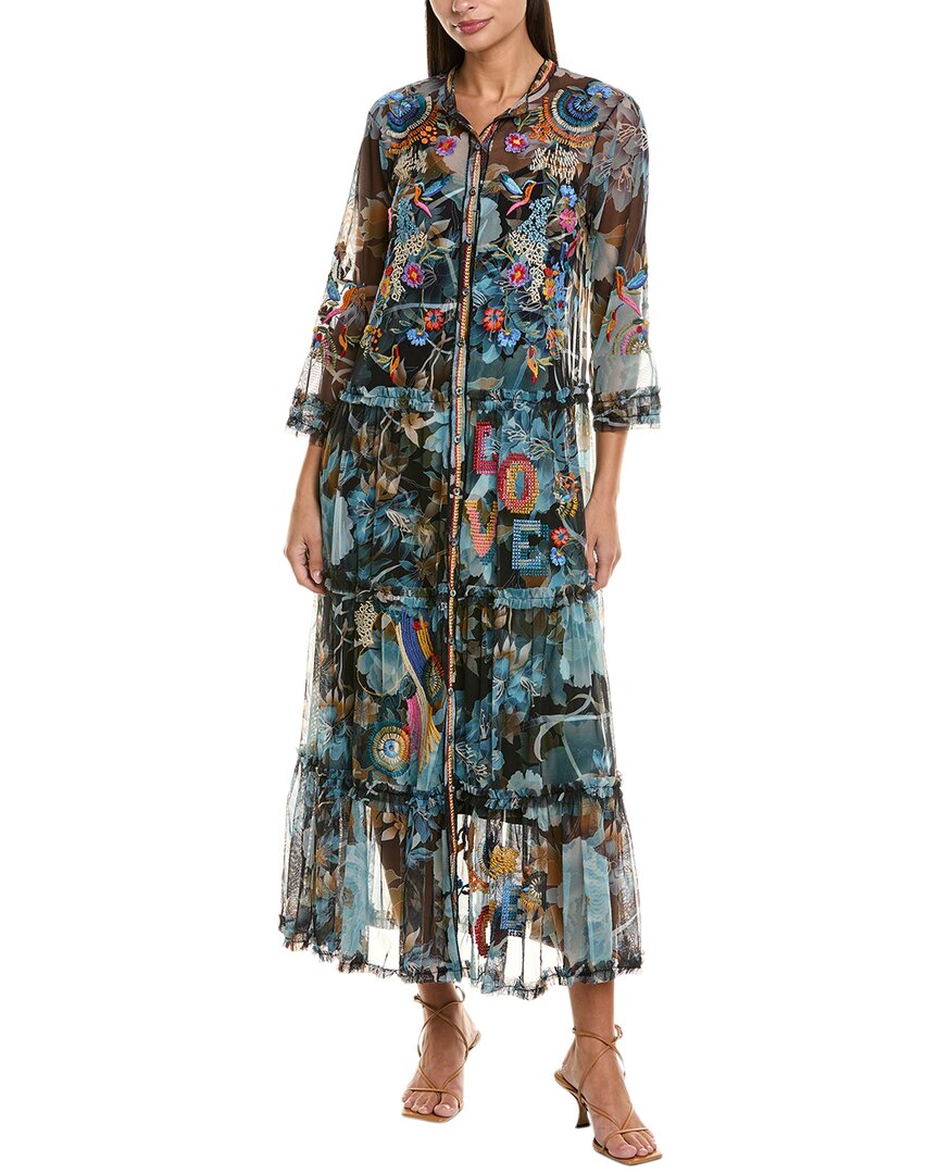 johnny was mesh dress Johnny Was Mazzy Embroidered Mesh Midi Dress