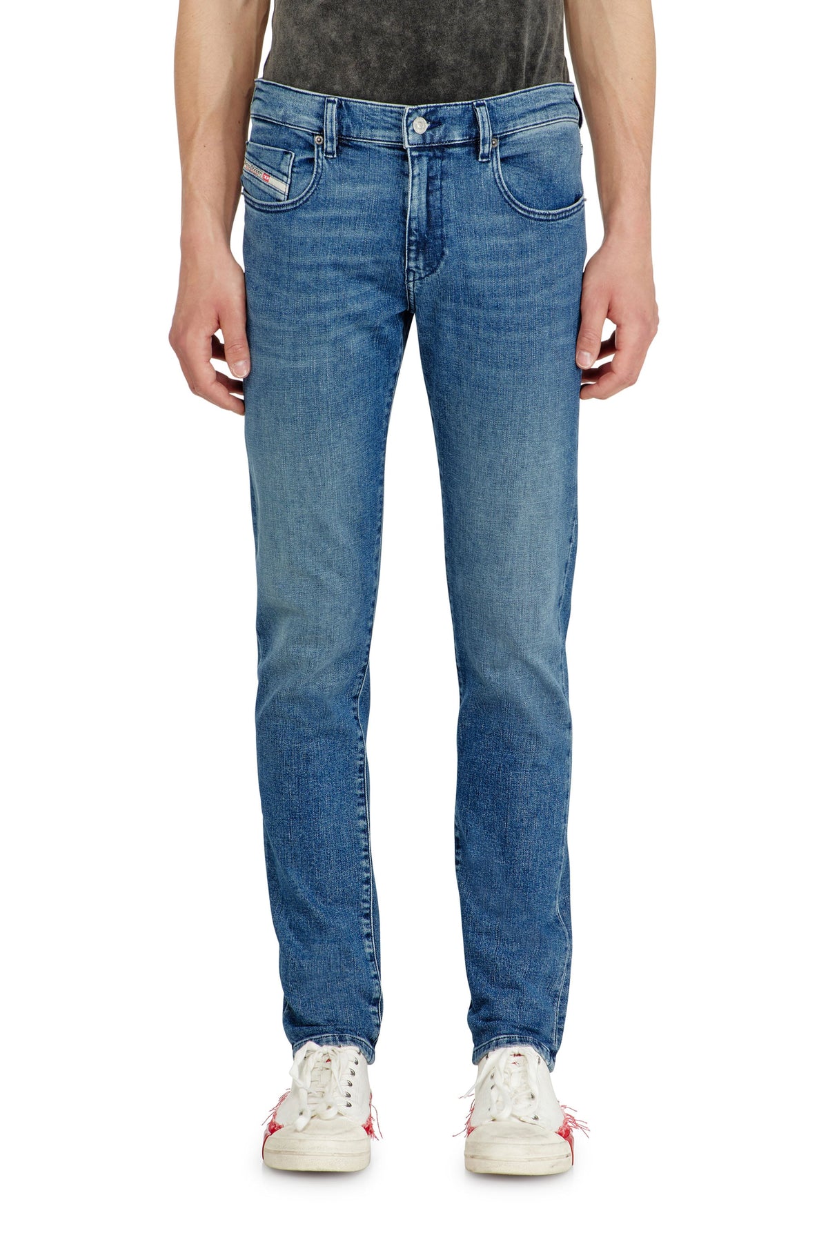 パンツ DIESEL D-STRUKT SLIM JEANS Diesel Slim Jeans Regular Waist 2019 D-strukt, Medium Blue, Zip