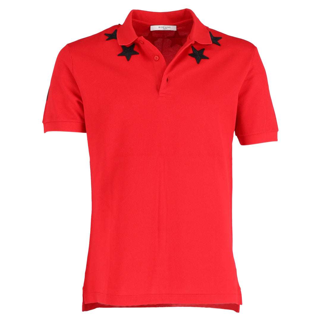 GIVENCHY Star Embroidered Polo Shirt In Red Cotton | ShopSimon