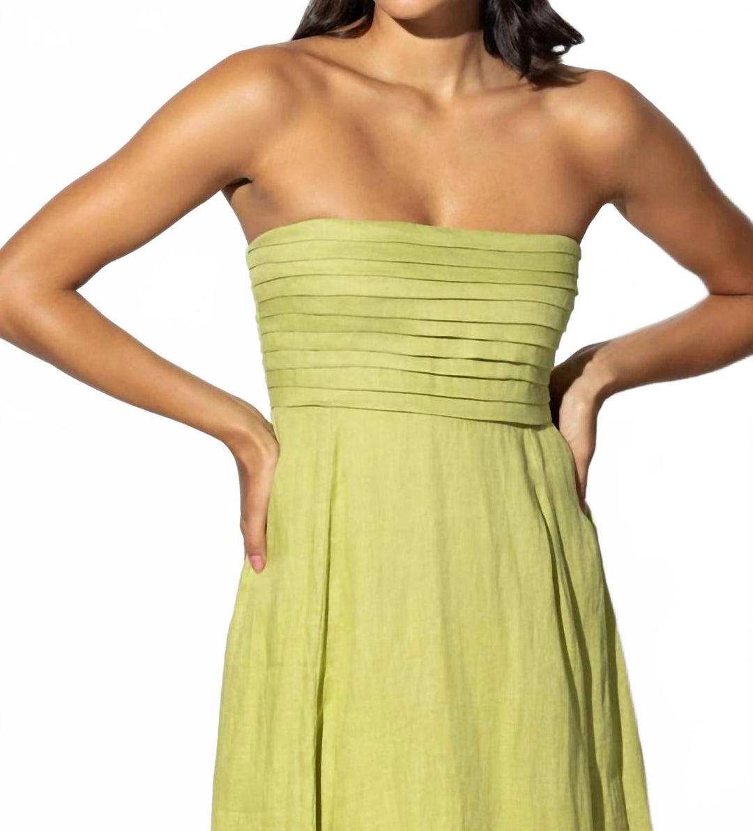 LUSANA Talia Linen Maxi Dress In Sage Green