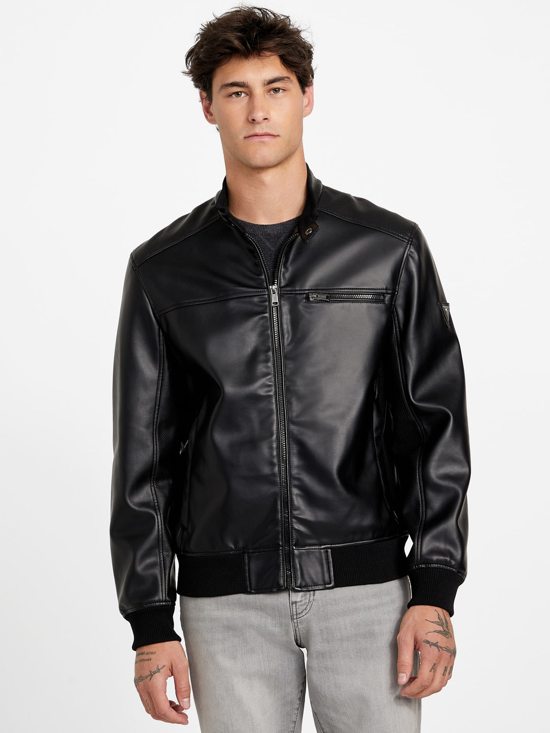 Guess Factory Faris Faux-Leather Biker Jacket | ShopSimon
