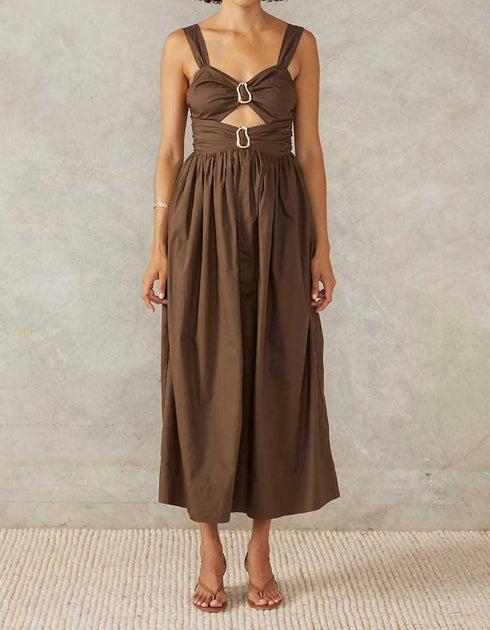 MON RENN Malibu Midi Dress In Coffee | ShopSimon