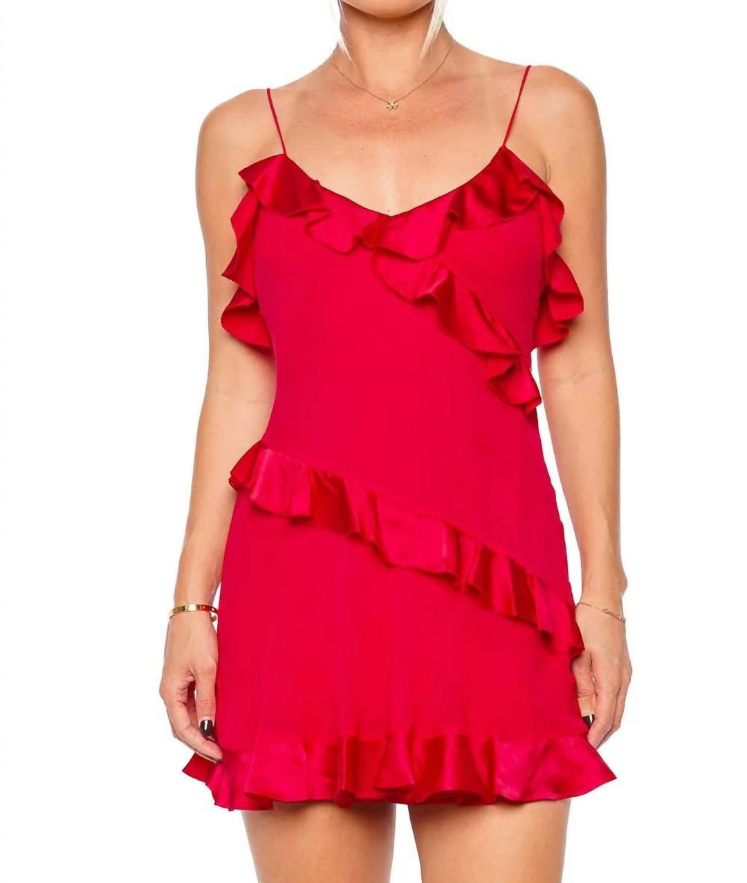 lomina fragrance print silk mini dress LoveShackFancy Lomina Silk Ruffle Mini Dress In Red