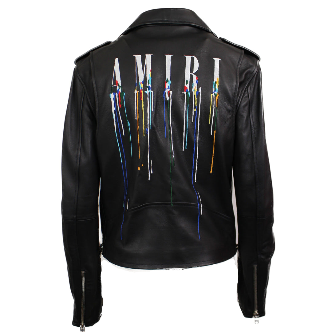 Amiri PERFECTO WITH PAINT EMBROIDERY Black Leather Jacket