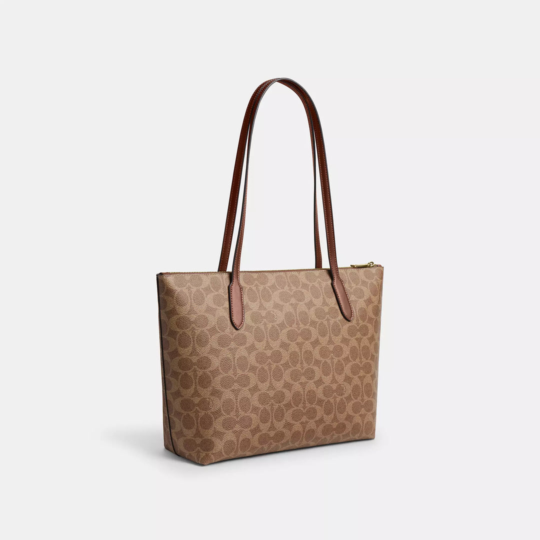 バッグ Coach Tote Bag Signature Brown Coach Outlet Zip Top Tote Bag In Signature Canvas | ShopSimon