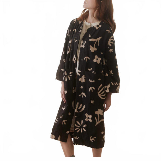 Umber & Ochre Chanda Long Coat In Floral Applique | ShopSimon