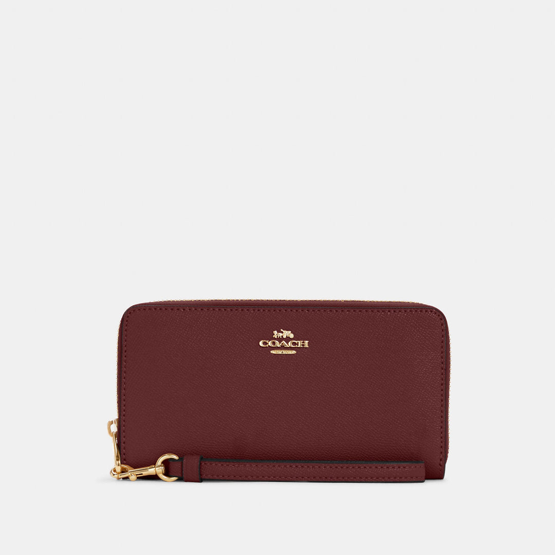 NEW hot Coach Long Zip Around Leather Wallet in Gold/Cherry Red