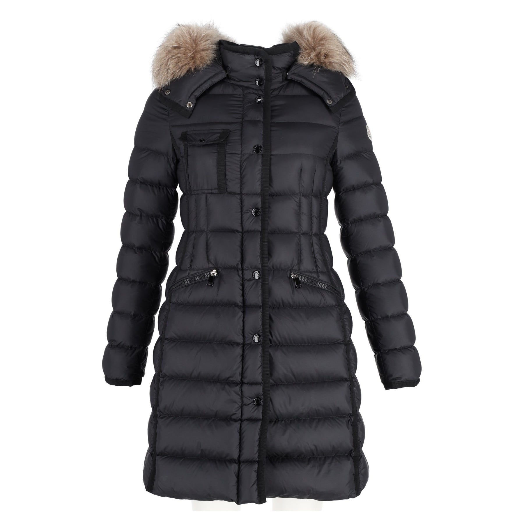 ジャケット・アウター Moncler Hermifur giubbotto Moncler Hermifur Fox Fur Trim Quilted Down Black Parka Size