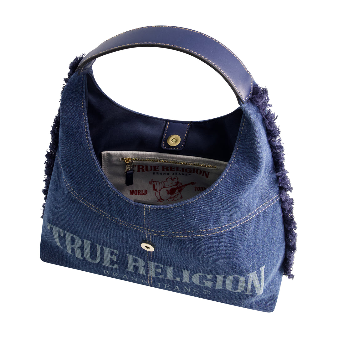 True Religion Frayed Denim Hobo | ShopSimon