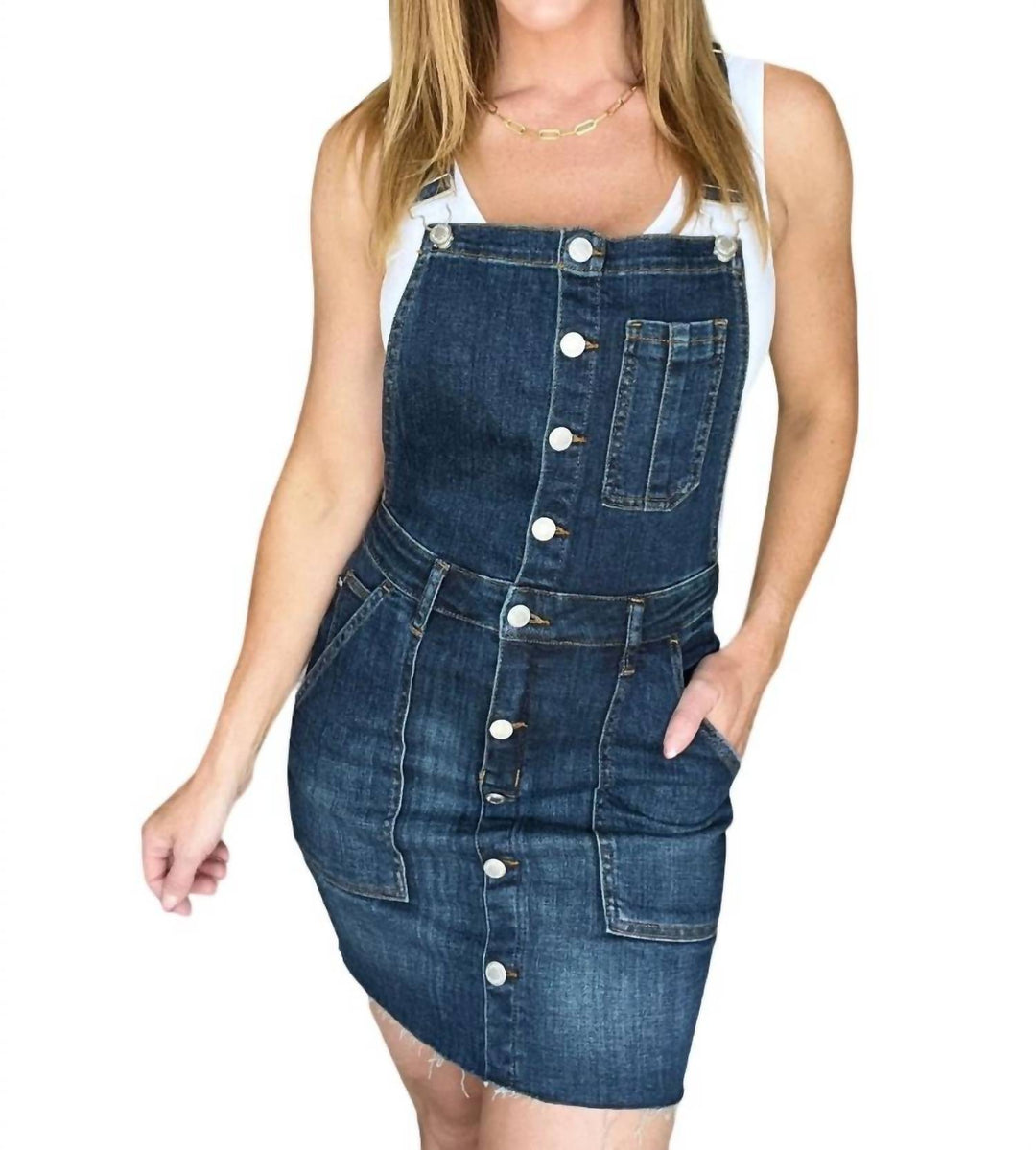 Denim Overall Dress In Dark Wash