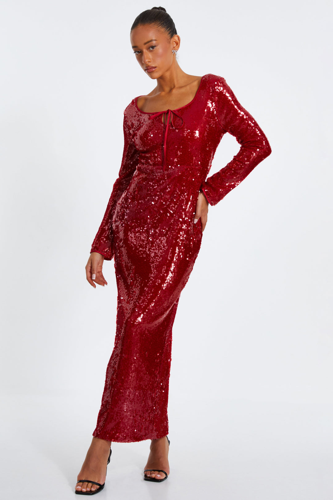 QUIZ Women's Sequin Tie Front Maxi Dress