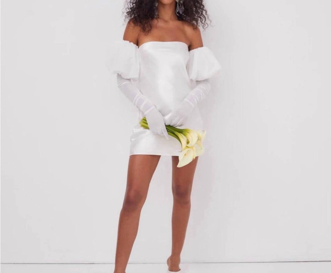 white mini dress with gloves for Love & Lemons Hazel Mini Dress With Detachable Sleeves And Gloves In  White