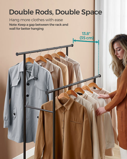 BreeBe Double-Rod Clothes Rack with Wheels Rustic Brown and Ink Black ...