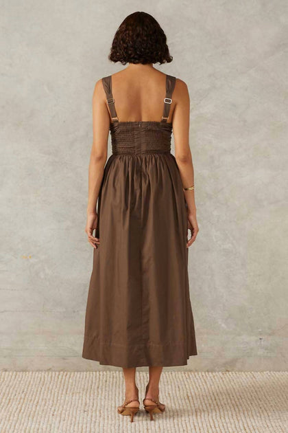 MON RENN Malibu Midi Dress In Coffee | ShopSimon