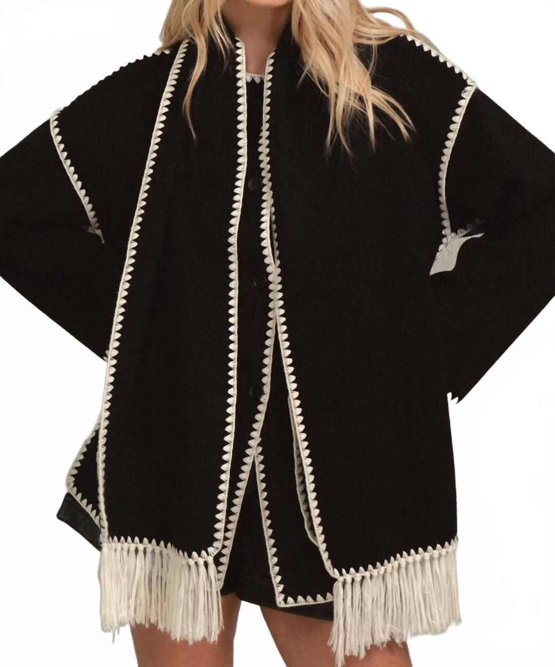ELAN Whipstitch Detail Jacket Top Set In Black | ShopSimon