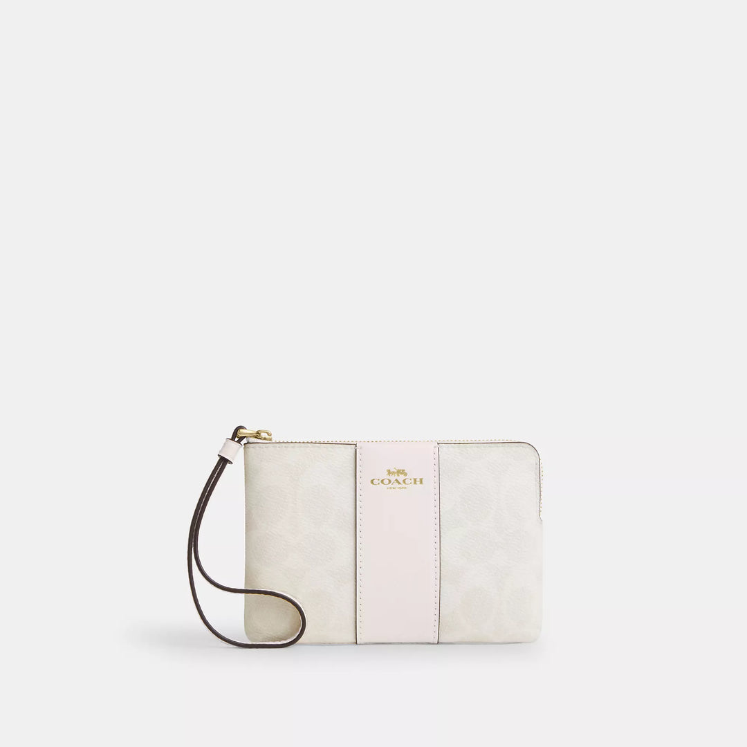 【COACH 】Corner Zip Wristlet In Signature Canvas Coach Outlet Corner Zip Wristlet In Signature Canvas With