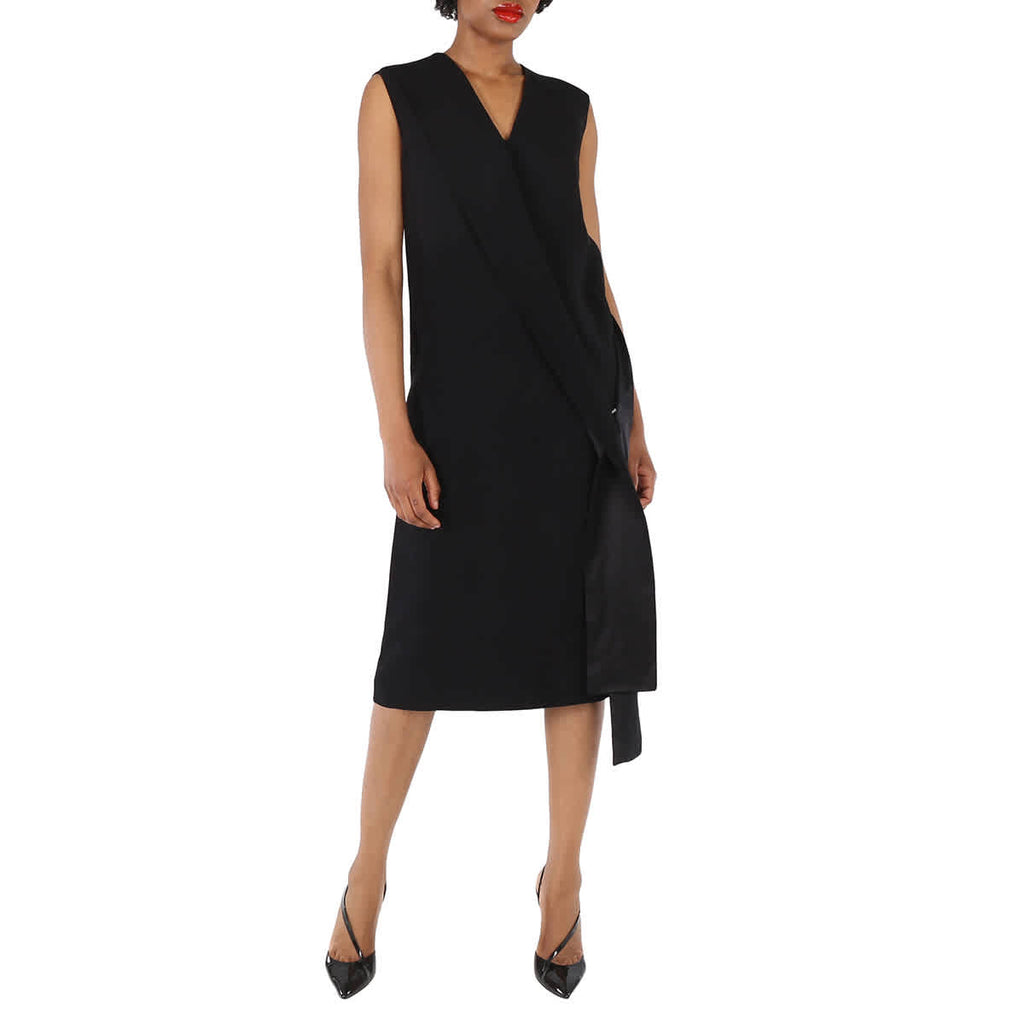Burberry Ladies Black Sash-detail Midi Dress | ShopSimon