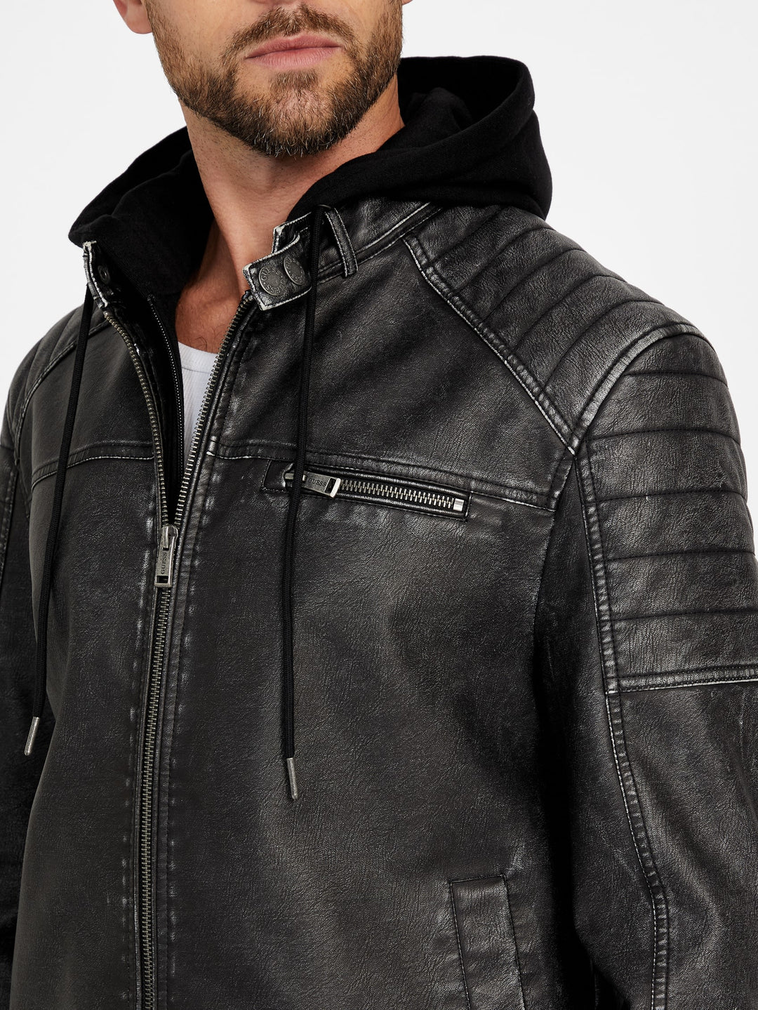 Guess Factory Danilo Faux-Leather Hooded Jacket | ShopSimon
