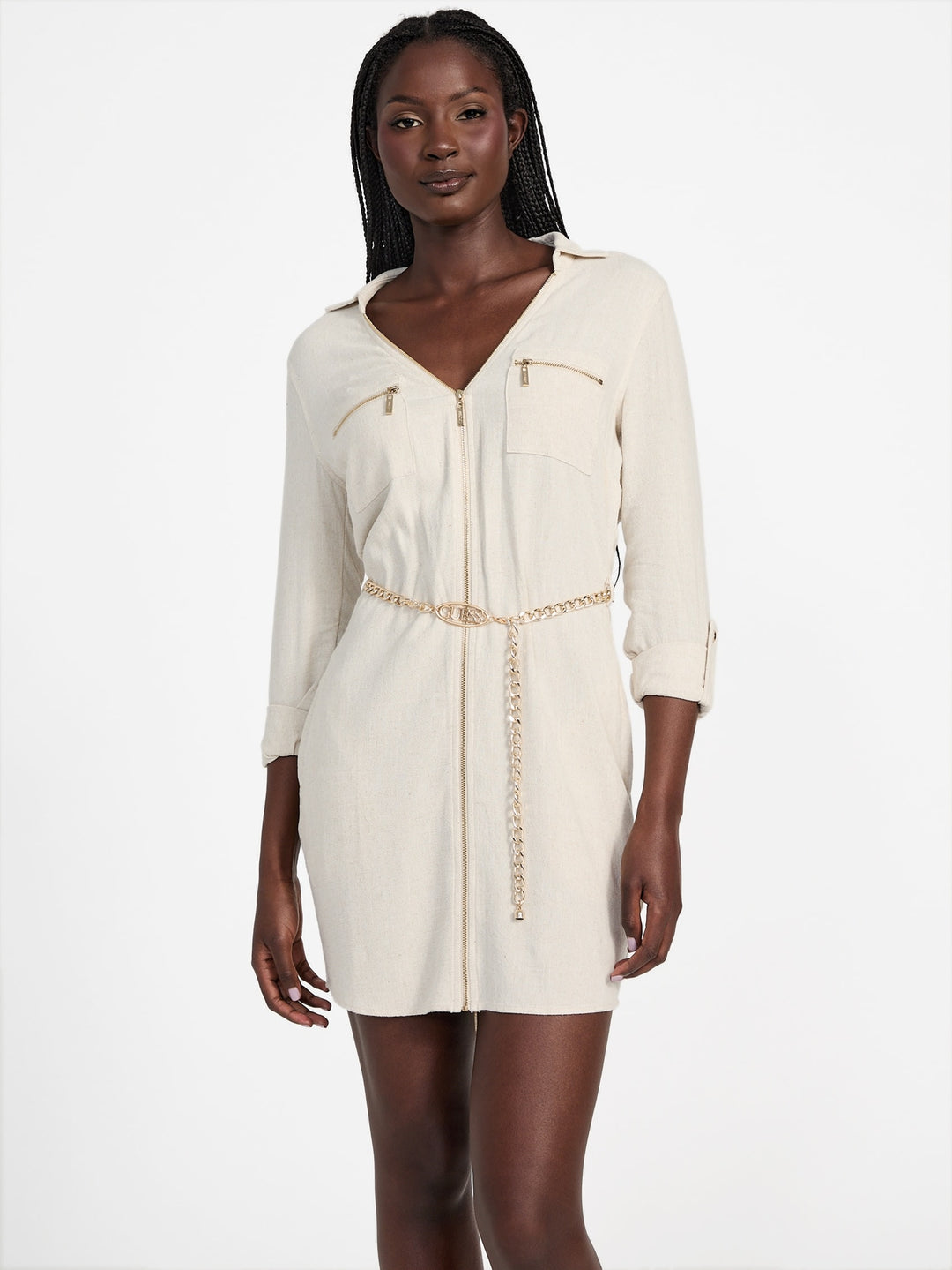 knee length dresses for ladies Guess Factory Elina Linen-Blend Dress