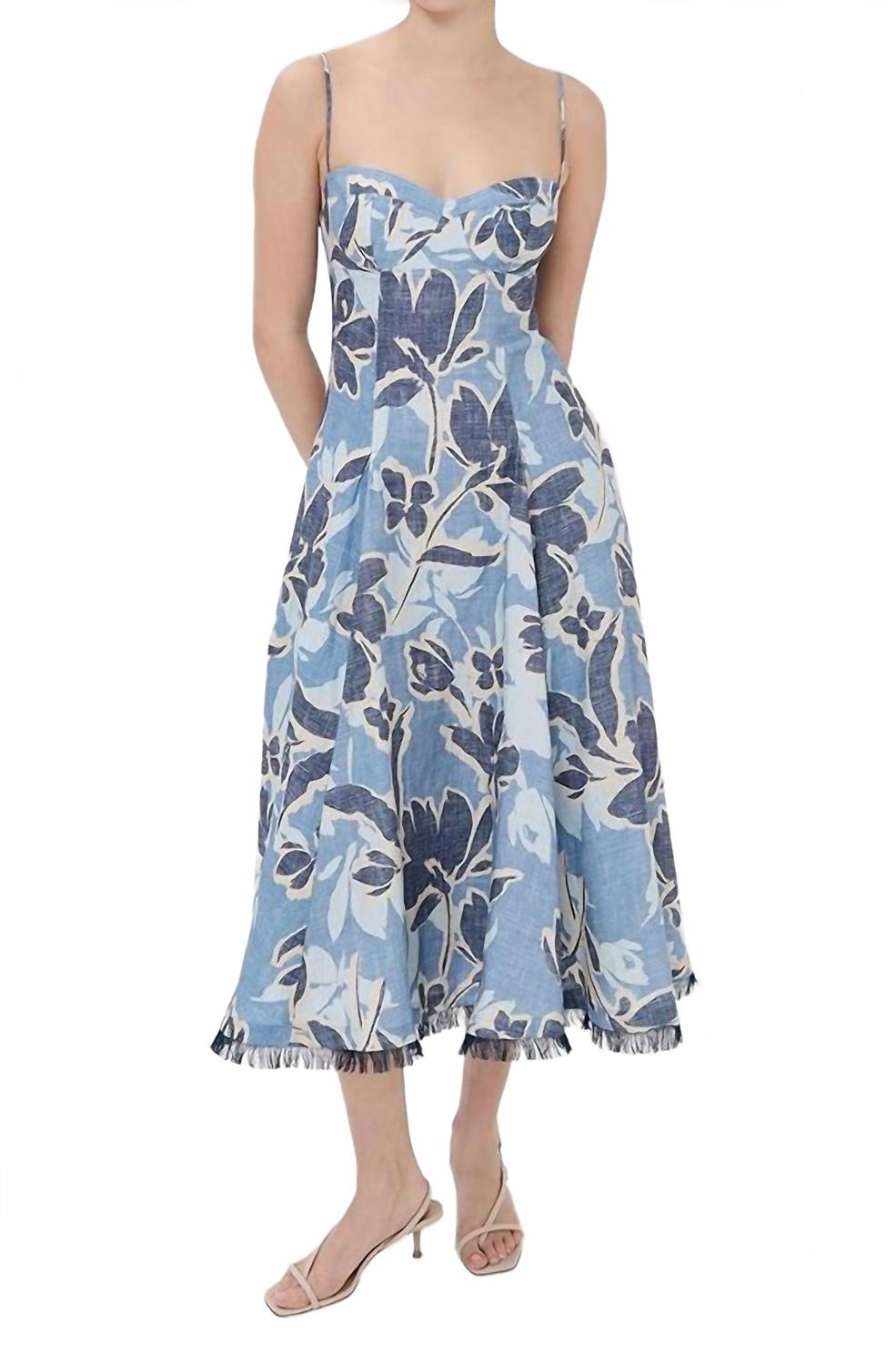 JONATHAN SIMKHAI Analise Bustier Midi Dress In Blue Hydrangea | ShopSimon