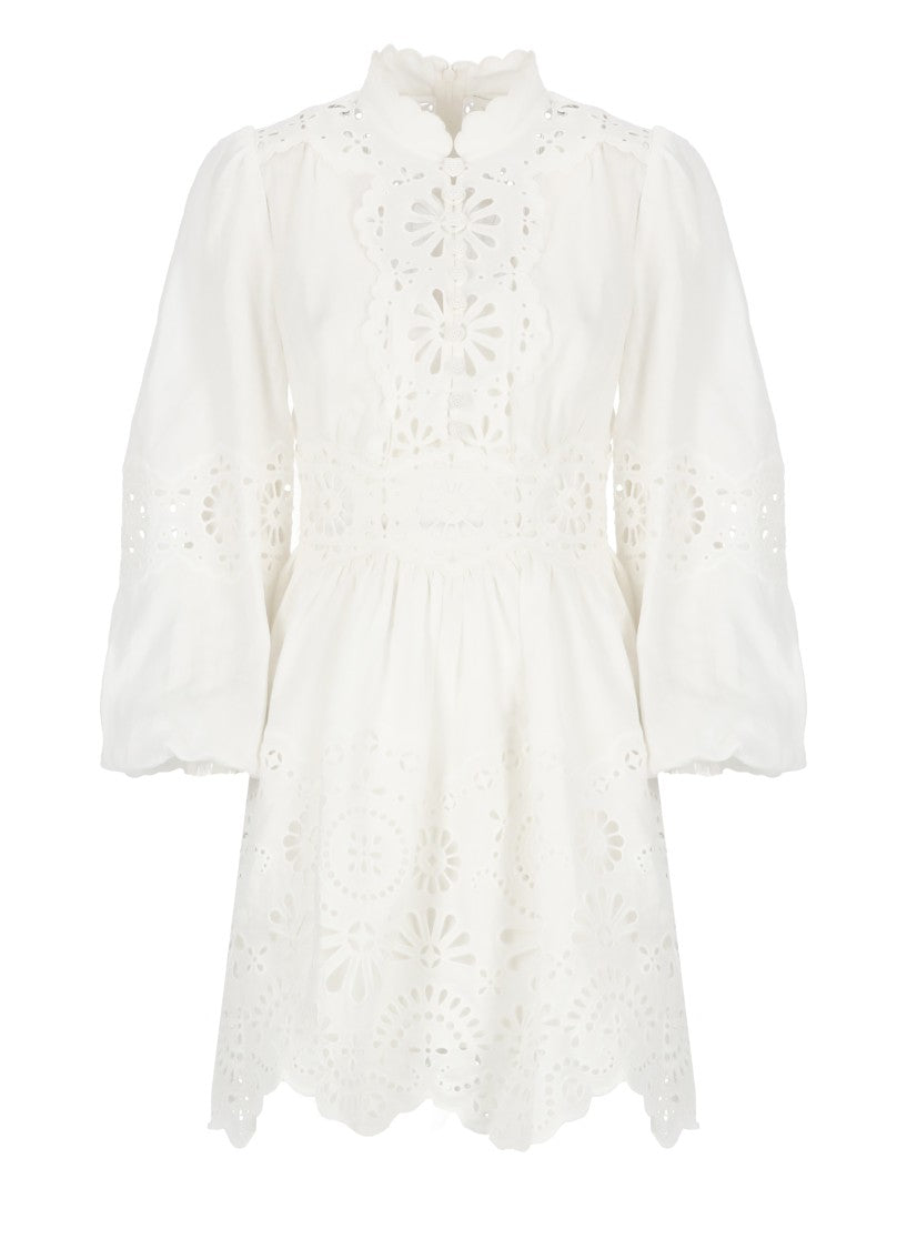 ジマーマン★Acacia リネンミディワンピース スカートに刺繍入り Acacia Embroidered Midi Dress Ivory Online | Zimmermann