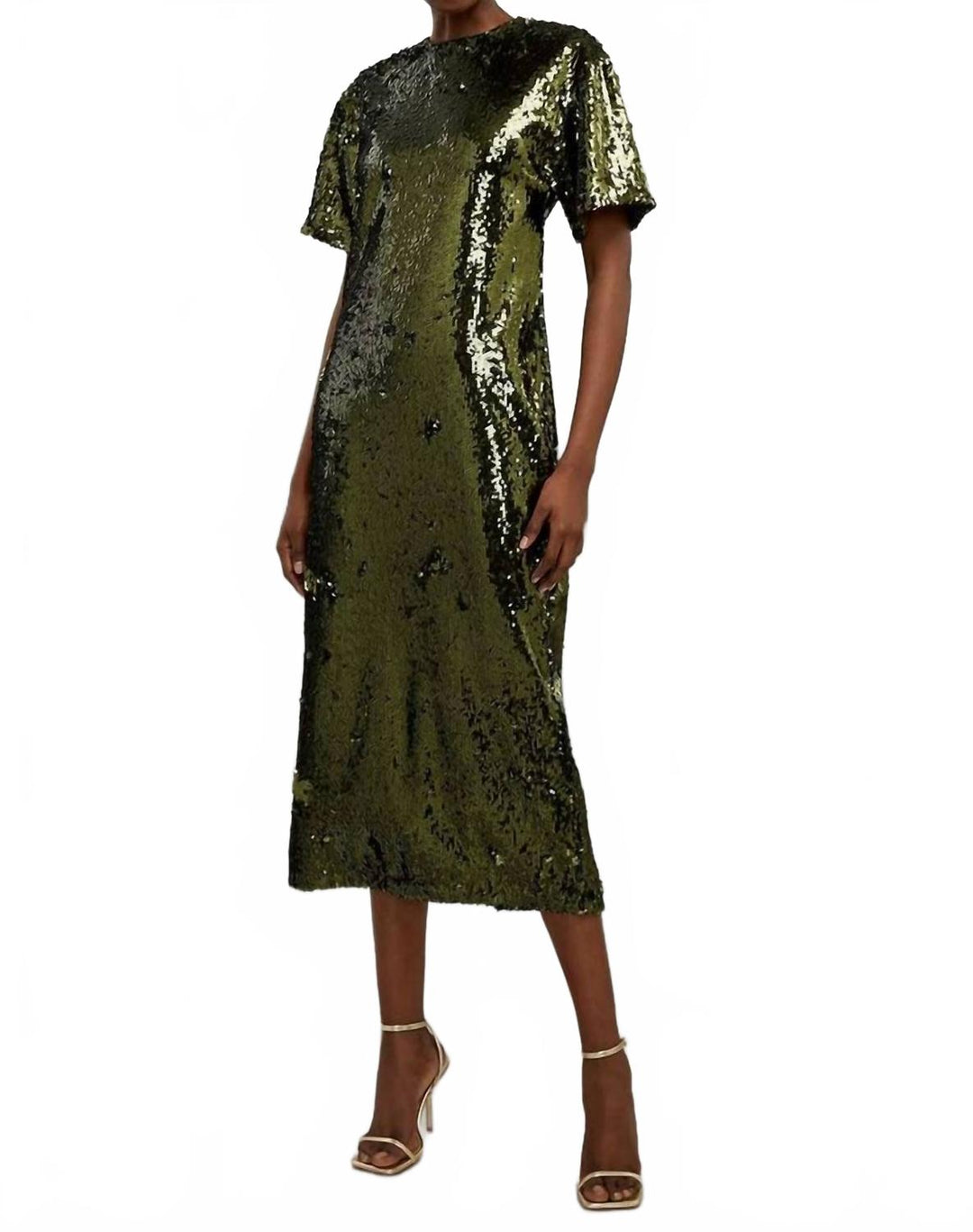 karen millen green sequin dress Karen Millen Foil Metallic Figure Form Bandage Strappy Knit Maxi Dress in Green