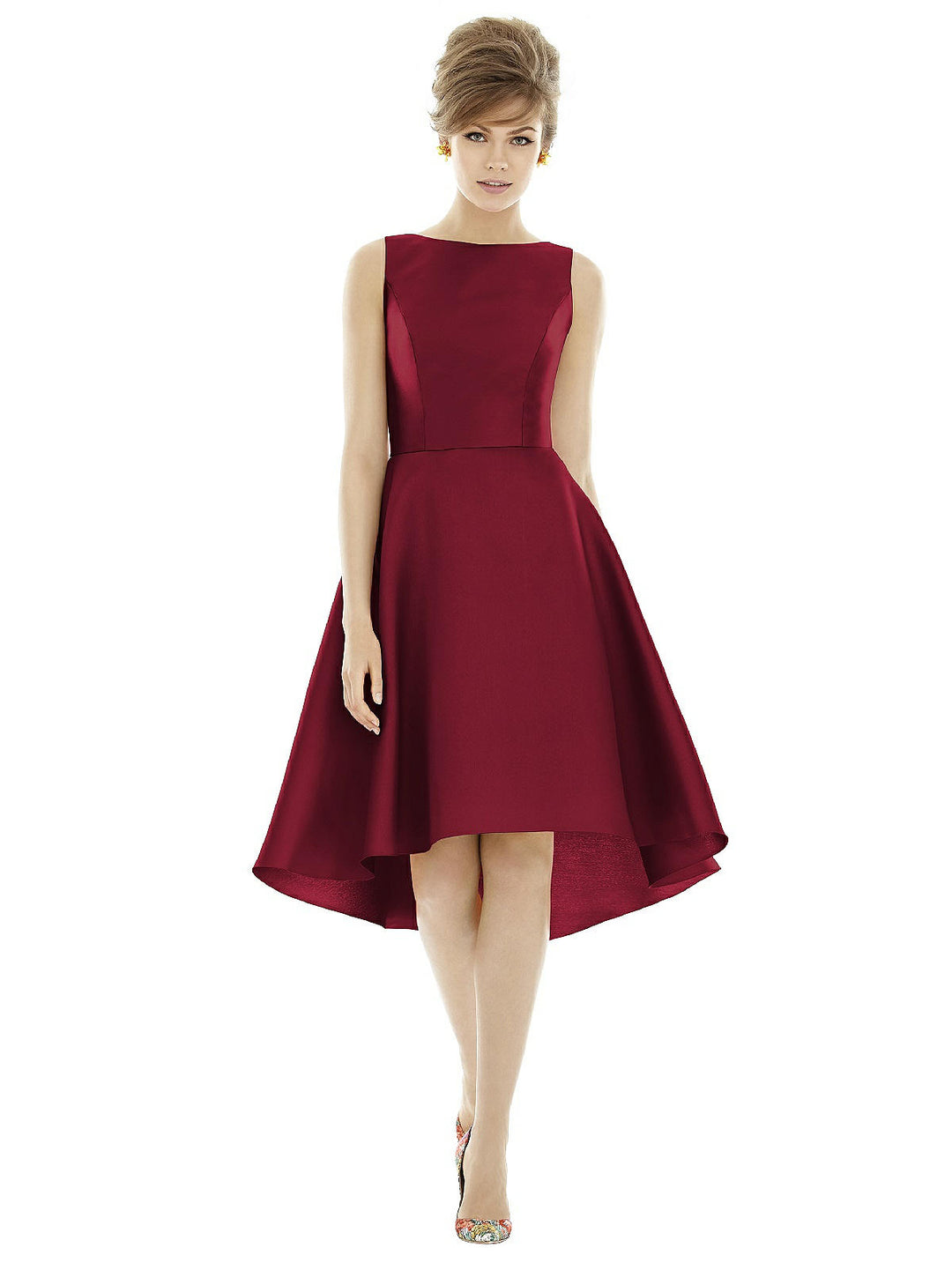 Alfred Sung Bateau Neck Satin High Low Cocktail Dress | ShopSimon