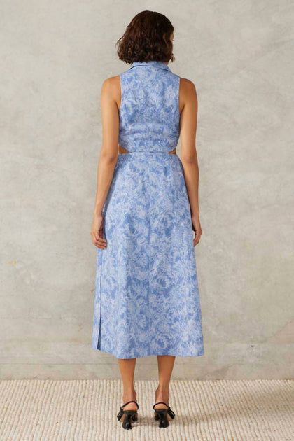 MON RENN Kamora Denim Dress In Flourish Denim Print | ShopSimon