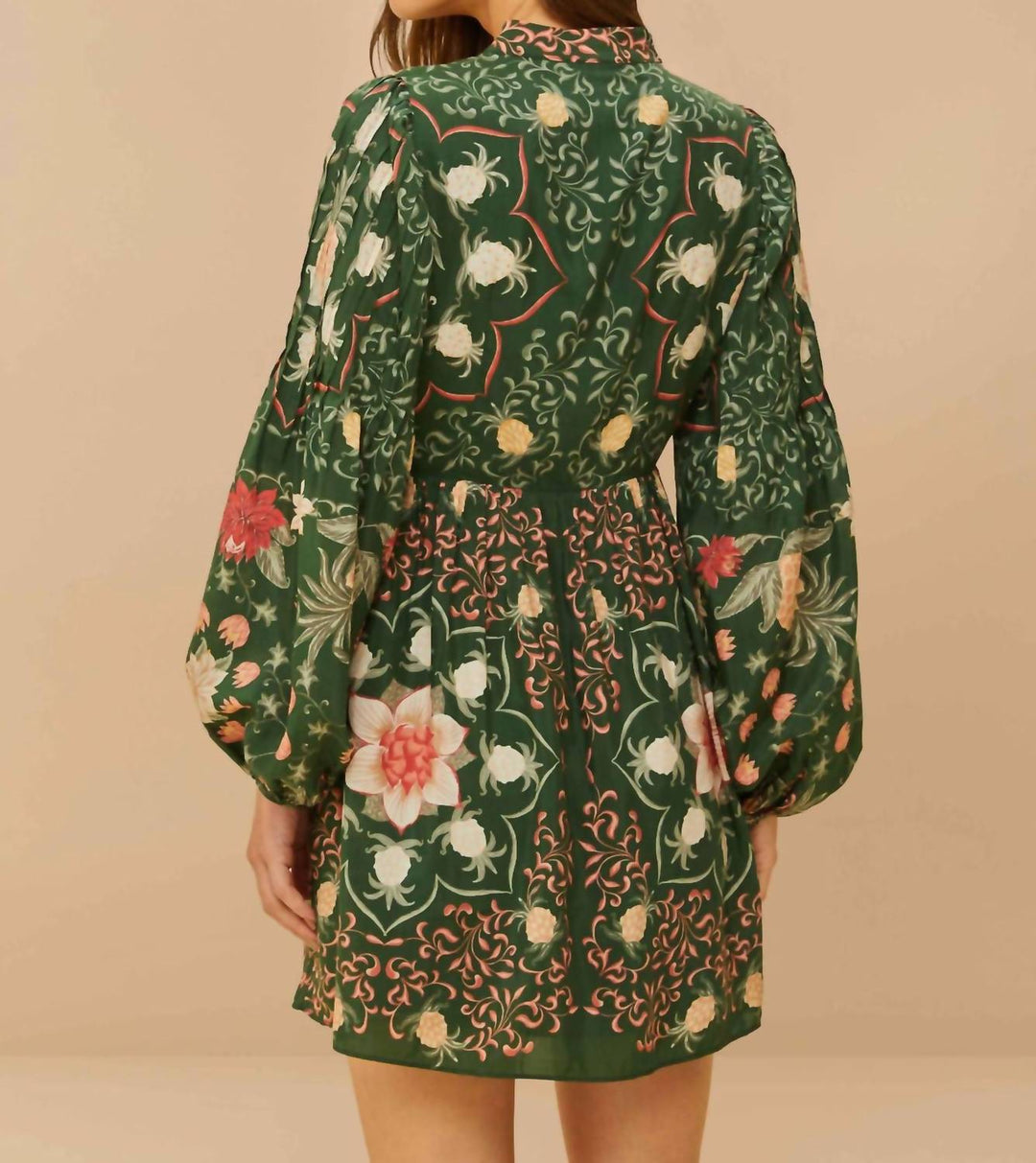FARM RIO Pineapple Garden Long Sleeve Mini Dress In Green | ShopSimon