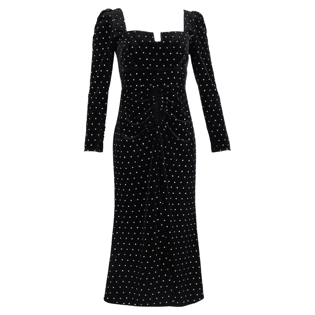 winter long sleeve midi dress Long Sleeve Mid Dress Winter Fashion Metallic Feather #4 2XS
