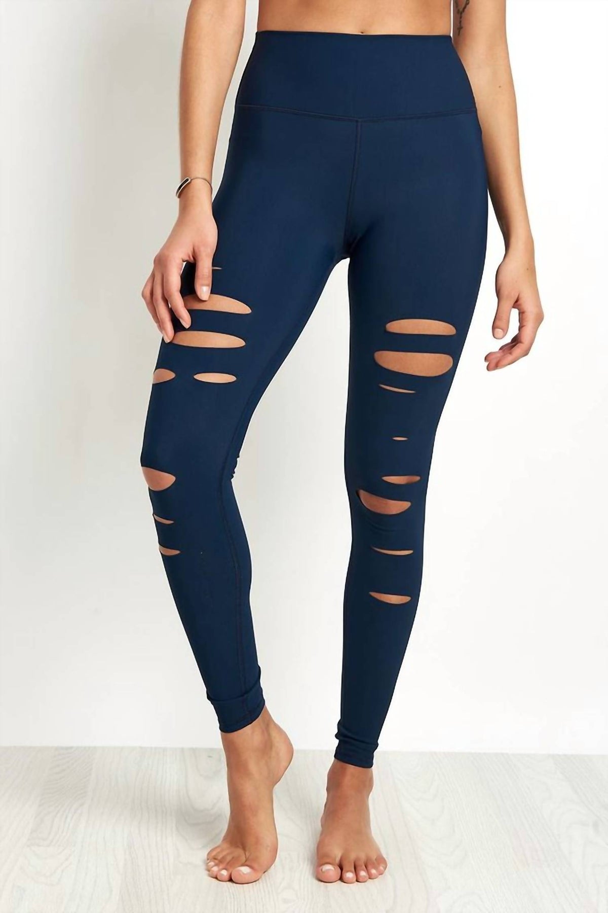 ALO YOGA High Waist Ripped Warrior Legging In Navy | ShopSimon