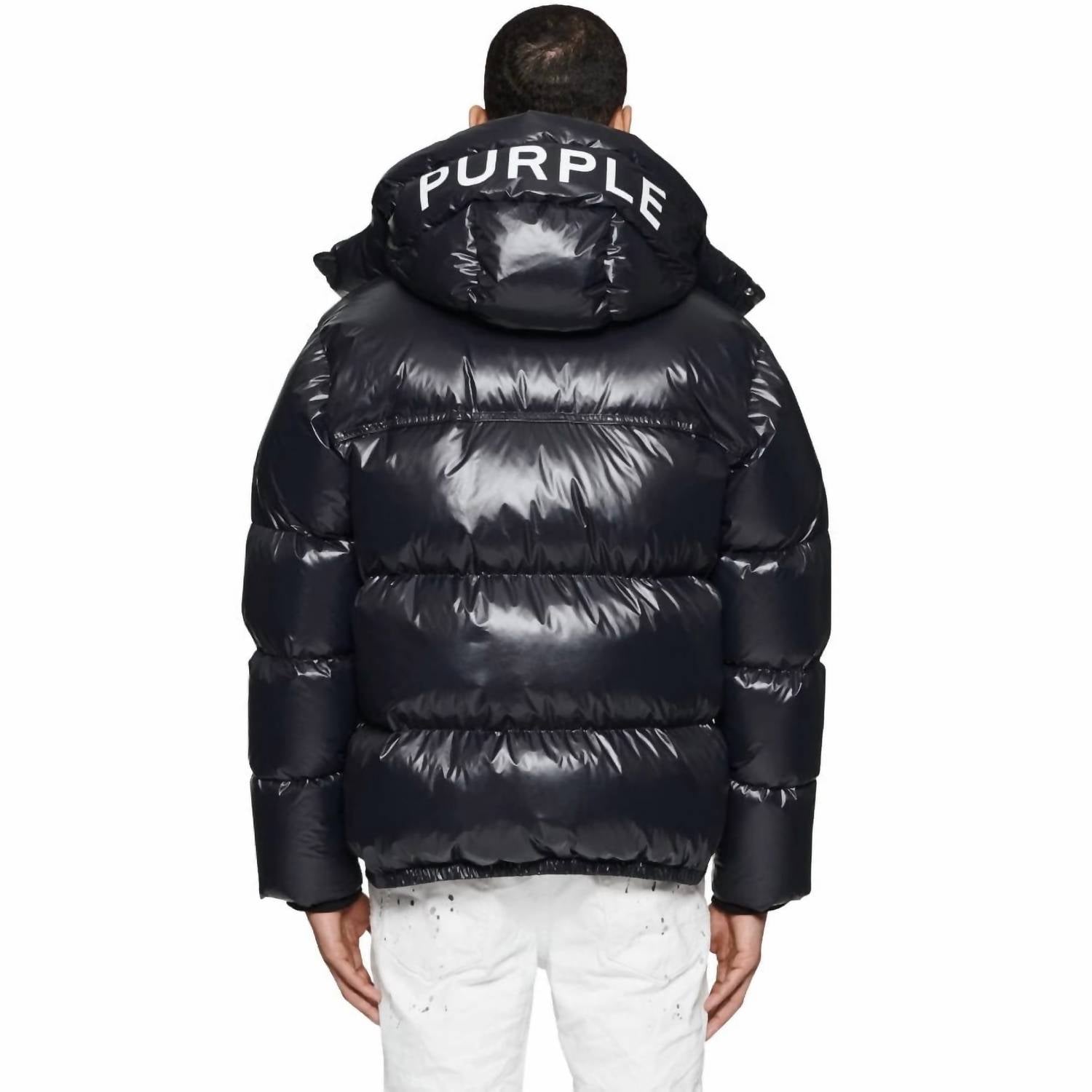 Purple Brand Nylon Down Puffer Jacket In Black Beauty