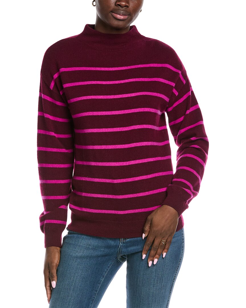 Amicale Cashmere Jersey Striped Funnel Neck Cashmere Sweater