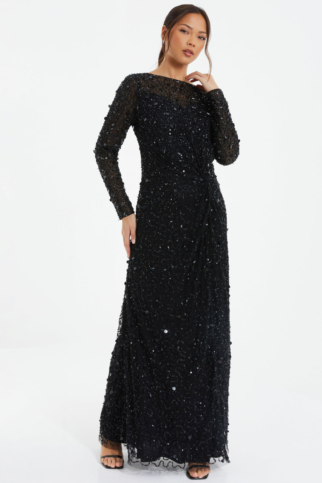 QUIZ Women's Embellished Twist Detail Evening Dress