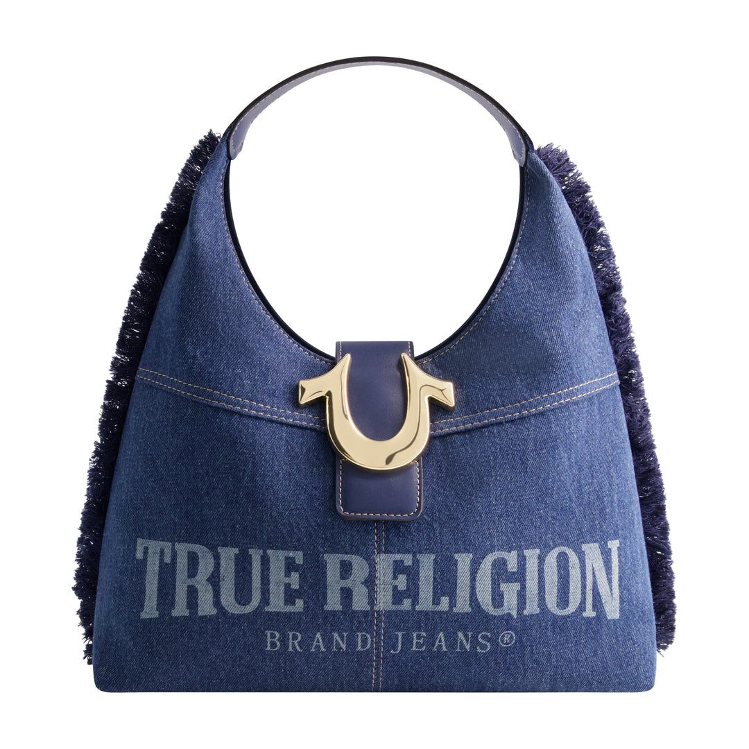 True Religion Frayed Denim Hobo | ShopSimon