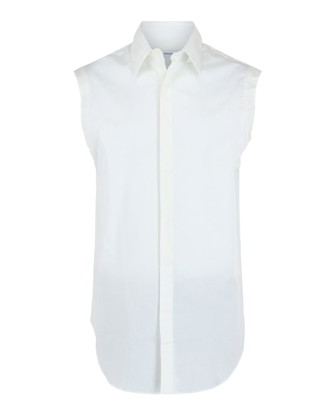 Salvatore Ferragamo Raw Cut Sleeveless Tuxedo Shirt | ShopSimon