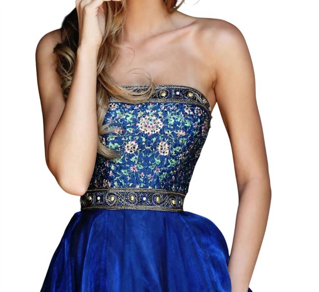 Sherri Hill A-Line Prom Dress In Navy | ShopSimon