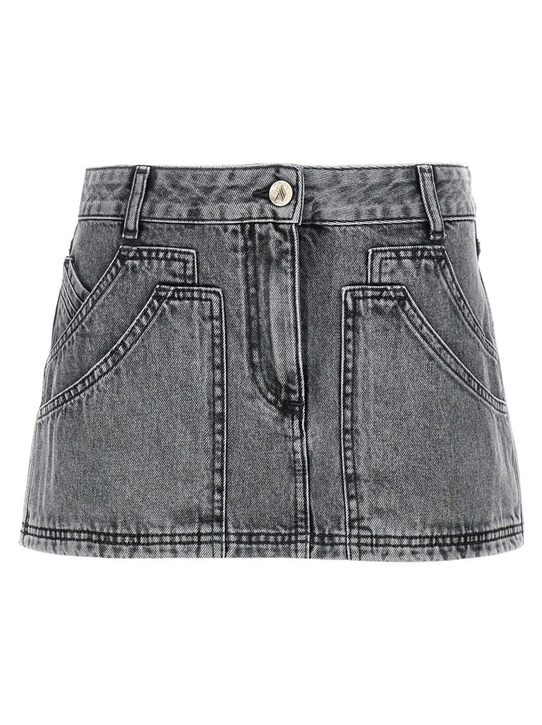 スカート THE ATTICO Multipocket mini skirt Gray 250WCR00137 The Attico Multipocket Grey Denim Mini Skirt | ShopSimon