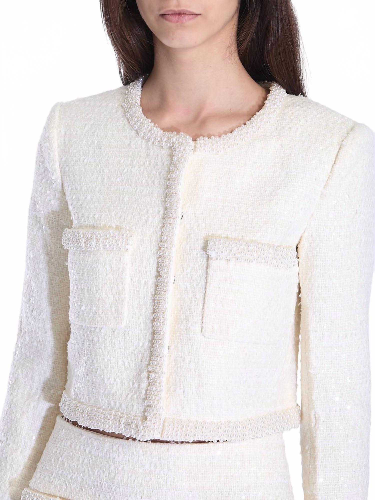 self-portrait Boucle Pearl Trim Jacket In Cream | ShopSimon