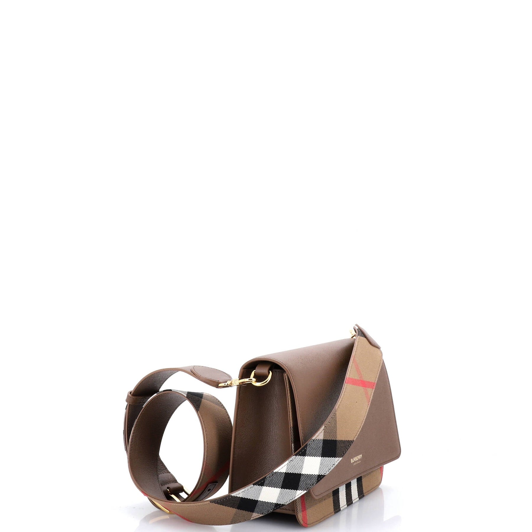Burberry Mackford Shoulder Bag Leather and House Check Canvas
