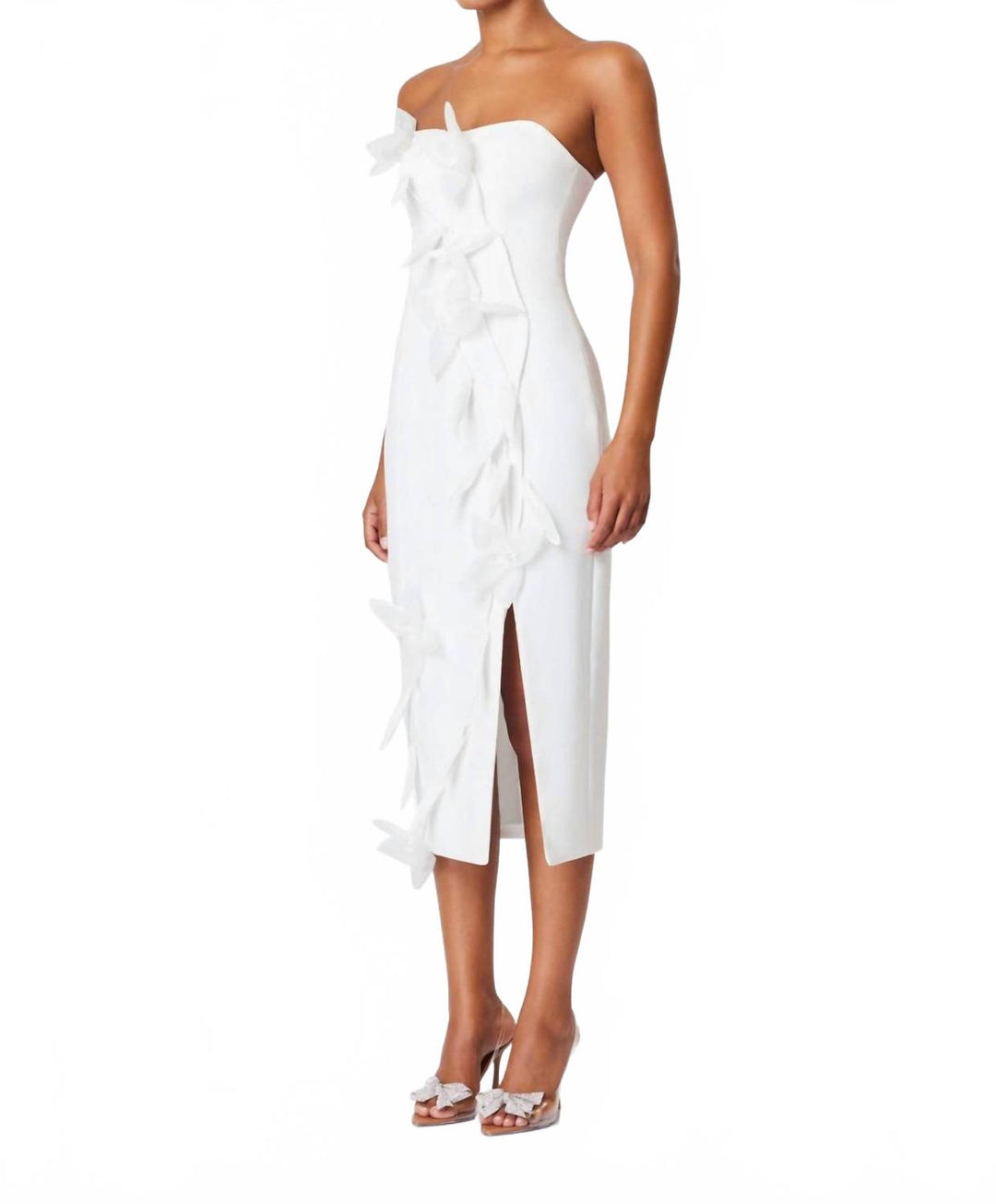 bethany asymmetrical ruched maxi dress ELLIATT Bethany Strapless Floral Midi Dress In White