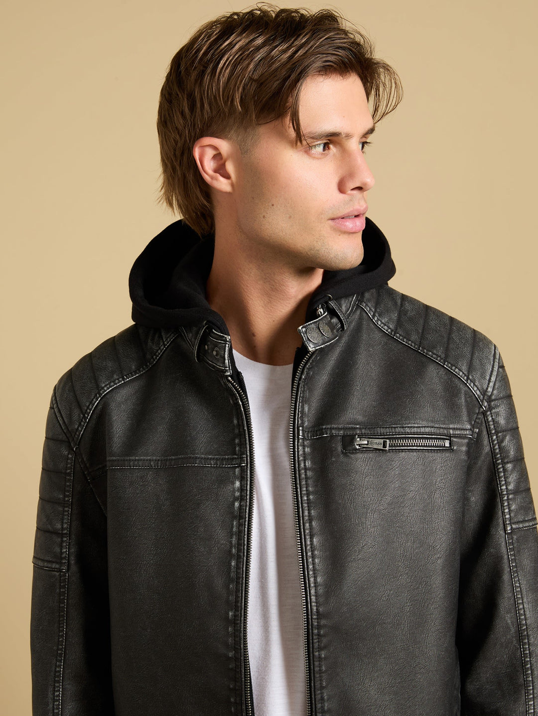 Guess Factory Danilo Faux-Leather Hooded Jacket | ShopSimon