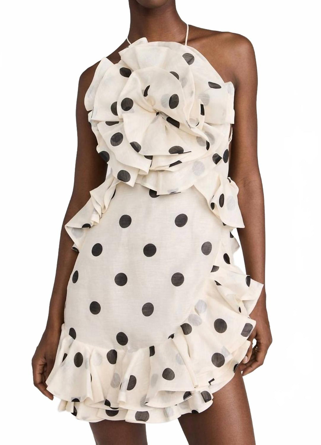 Zimmermann Crush Ruffle Halter Mini Dress In Cream-Black Dot | ShopSimon Zimmermann Crush Ruffle Halter Mini Dress In Cream-Black Dot | ShopSimon