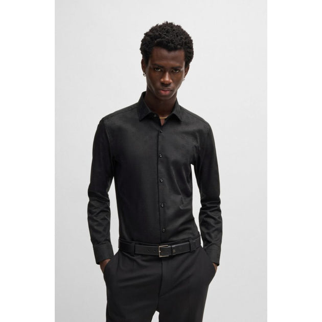 HUGO Slim-fit shirt in cotton with a stacked-logo jacquard | ShopSimon